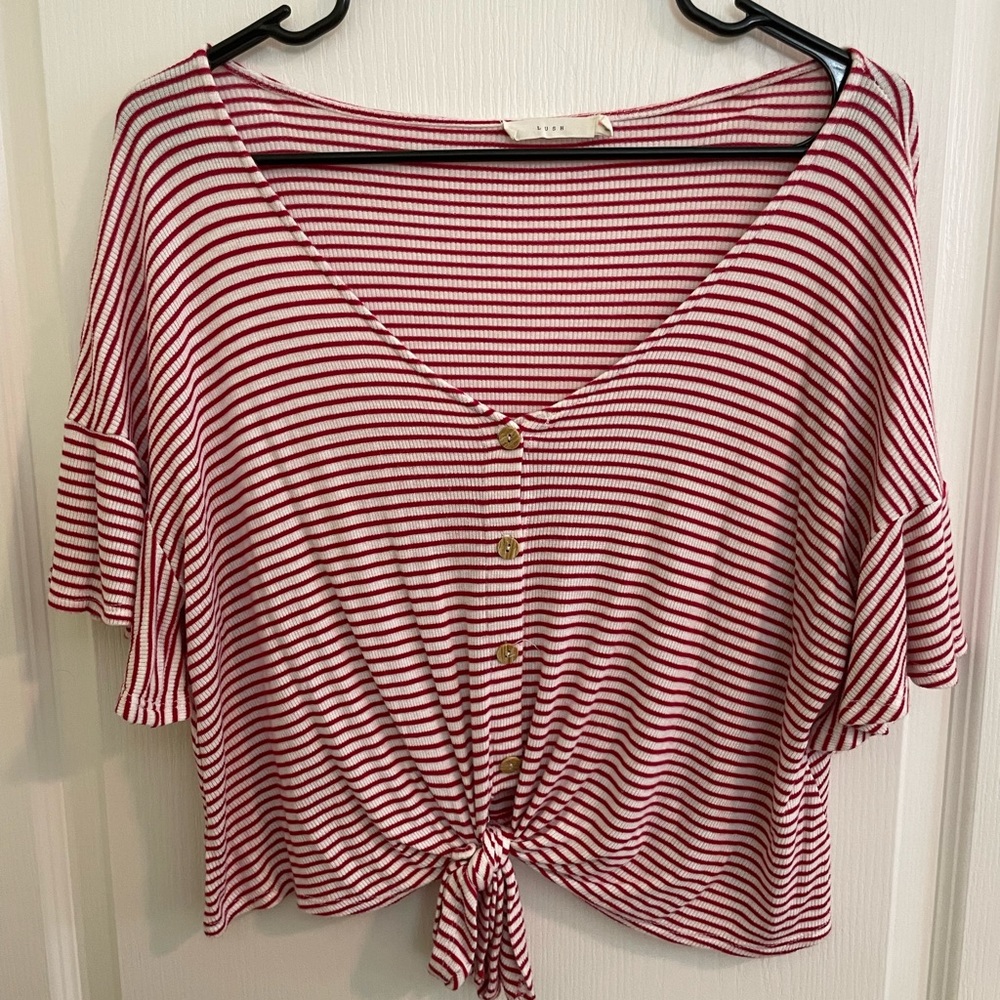 Lush Red and White Striped flowy shirt